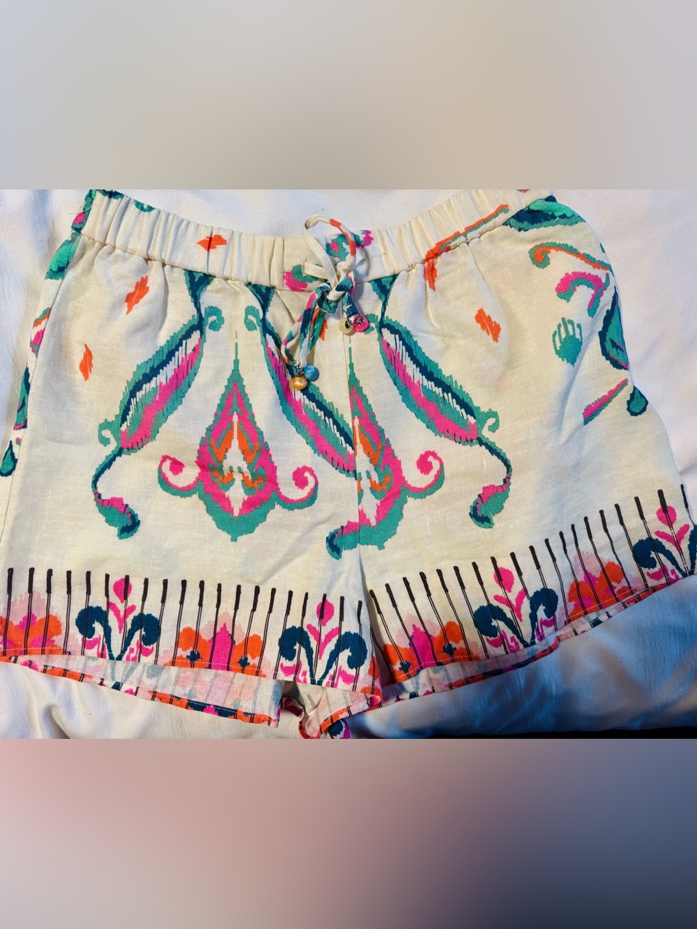 Zara Cream Shorts with Teal, Pink and Orange